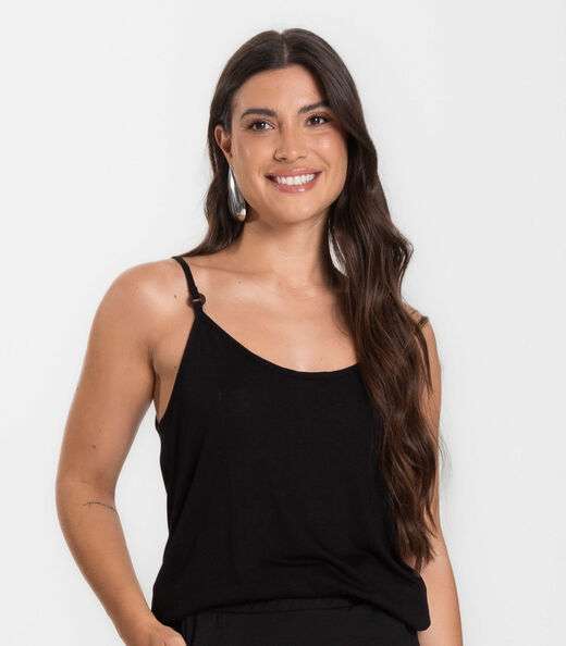 Blusa de Alça em Visco Tricot Infinita Cor Preto