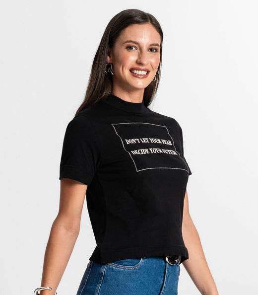 Camiseta Feminina Gola Alta Rovitex Preto