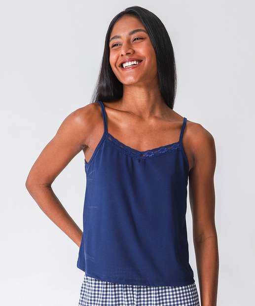 Pijama Feminino Estampa Xadrez Alças Finas Marisa