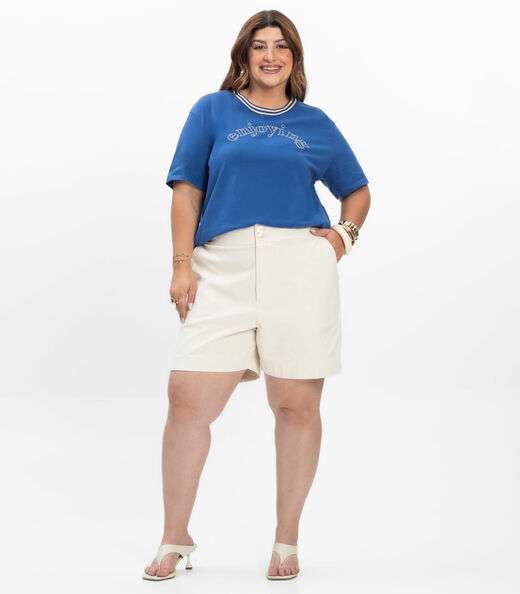 Blusa Manga Curta Feminina Plus Size Secret Glam Azul