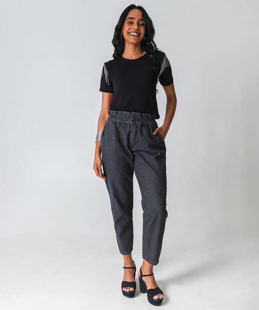 Image_Calça Jeans Feminina Clochard Bolsos Preto