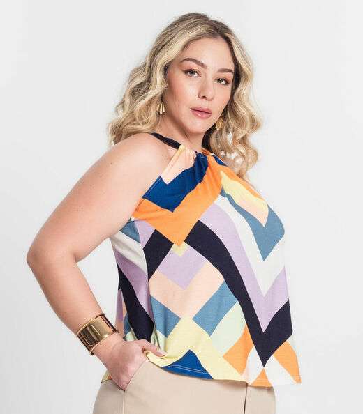 Blusa de Alça Plus Size Infinita Cor Laranja