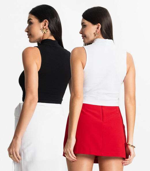 Kit 2 Regatas Feminina Gola Alta Canelada Select Sortido