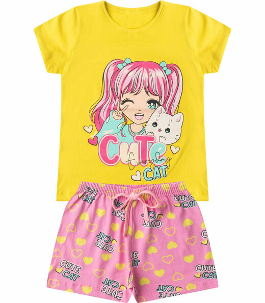 Image_Conjunto Infantil Menina Básico Curto Select Amarelo