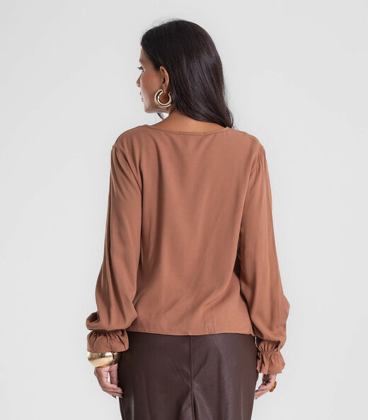 Blusa Feminina Manga Longa Com Lastex Endless Marrom