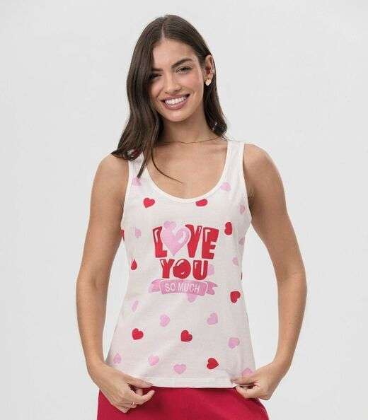 Short Doll Regata Corações Mensageira Da Paz Branco