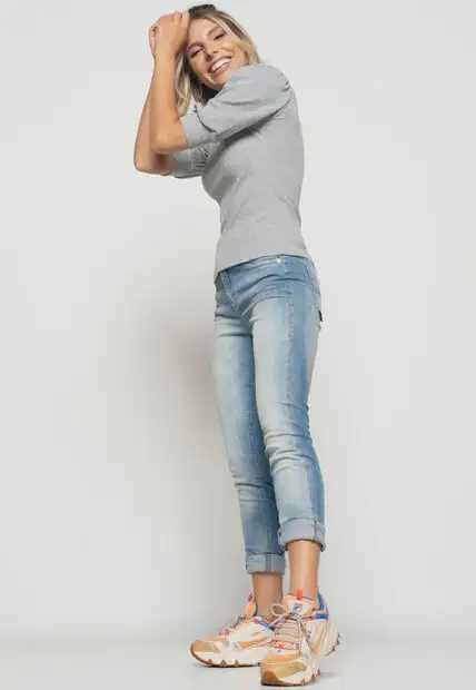 Blusa  Princesa Manga Curta Canelada Mescla