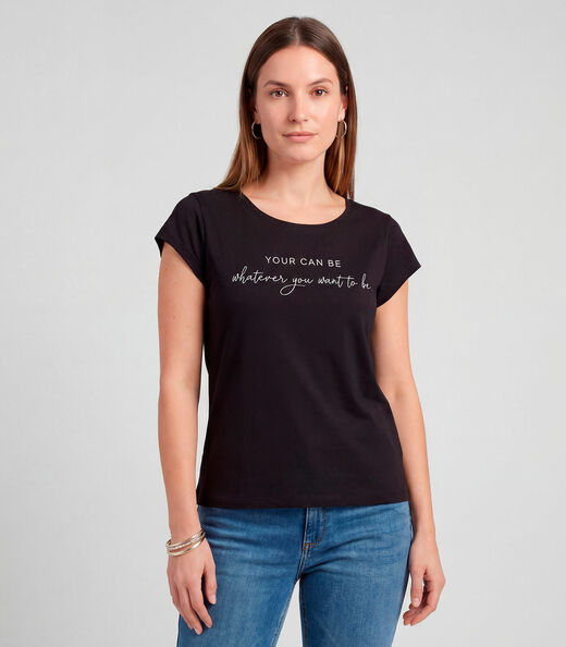 Blusa Feminina Meia Malha Com Estampa Infinita Cor Preto
