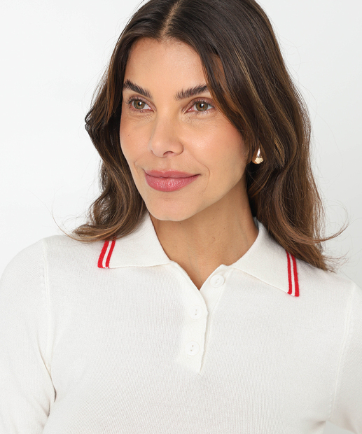 Blusa Feminina Polo Tricô Botões Marisa Off White