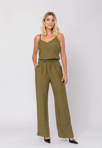 Conjunto Feminino Alfaiataria Regata E Calça Fenda Verde Musgo Salvatore