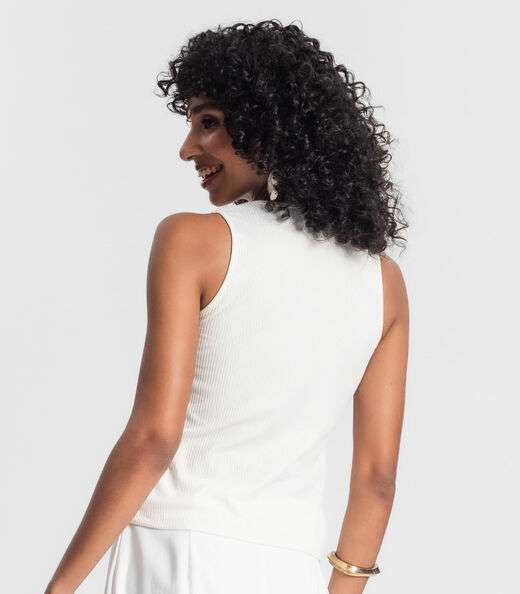 Regata Feminina Em Ribana Canelada Lurex Rovitex Bege