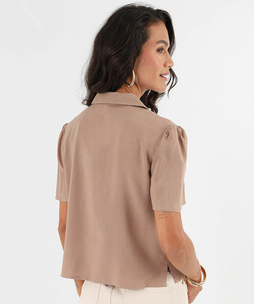 Camisa Feminina Botões Manga Curta Marisa Bege