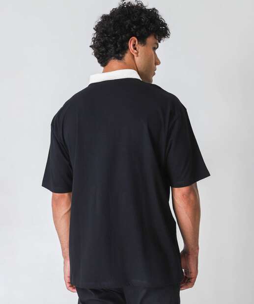 Polo Masculina Estampada Manga Curta Marisa Preto