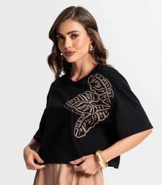Blusa Feminina Com Bordado Endless Preto