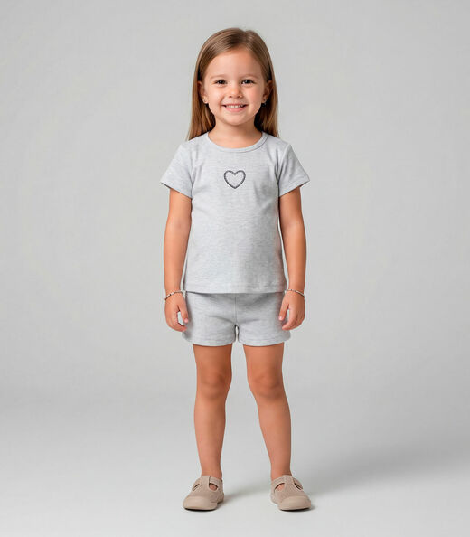 Image_Conjunto Infantil Feminino Blusa e Short Select Cinza