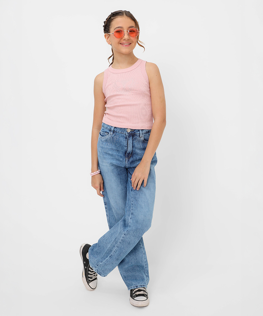 Blusa Juvenil Regata Borboleta Strass Marisa Tam 10 a 16 Rosa