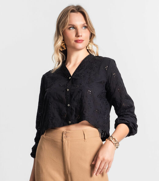 Camisa Feminina Manga Longa Em Laise Endless Preto