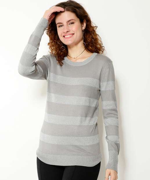 Suéter Feminino Listrado Lurex Marisa