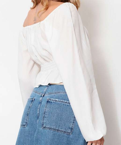 Blusa Cropped Ciganinha Feminina Manga Bufante Marisa
