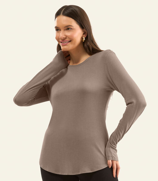 Blusa Feminina Manga Longa Visco Tricot Rovitex Marrom