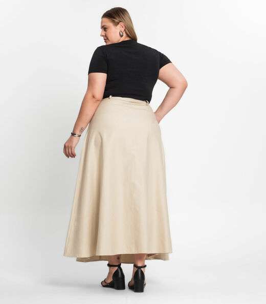 Saia Feminina Midi Godê Sarja Com Bolso Select Bege