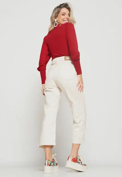 Blusa  Princesa Manga Longa Canelada Vermelho