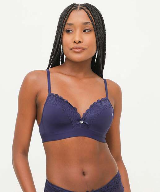 Sutiã Triângulo Com Bojo Laço Marisa Azul