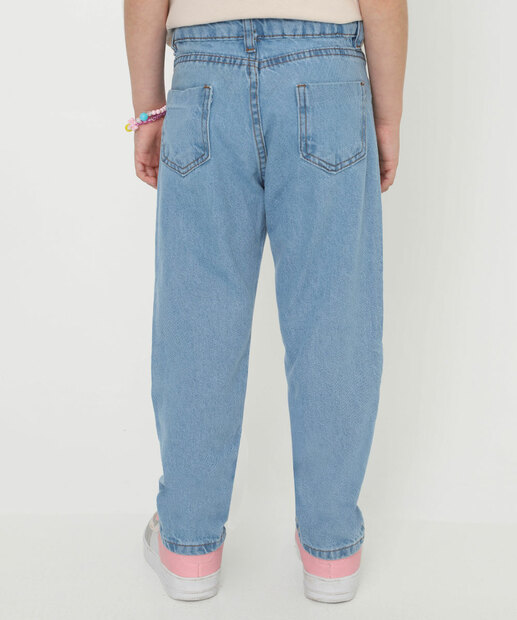 Calça Jeans Infantil Bordado Bolsos Tam 4 a 10 Azul