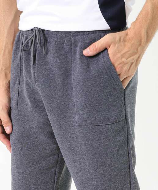Calça Masculina Fitness Moletom Reta Bolsos MR Chumbo