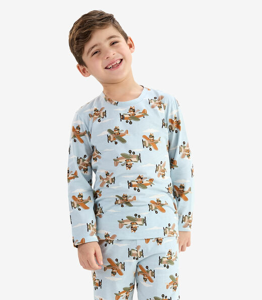 Pijama em Meia Malha Rovi Kids Azul