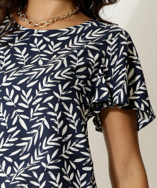 Blusa Feminina Estampa Folhas Manga Curta Marisa