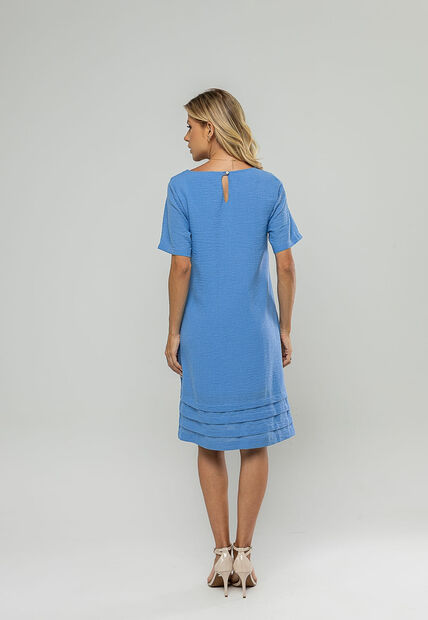 Vestido Curto Com Pregas Na Barra Azul Salvatore