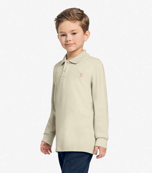 Polo Infantil Masculino Manga Longa Trick Nick Bege