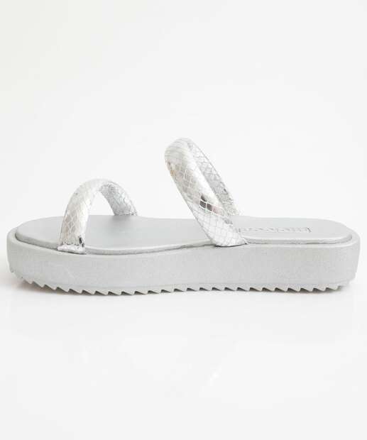 Tamanco Feminino Flatform Tiras Moleca Prateado