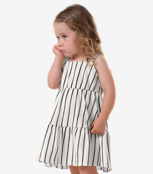 Vestido Infantil Feminino Listrado Trick Nick Bege
