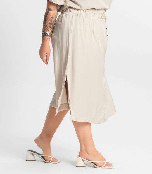 Saia Midi Plus Size Secret Glam Bege