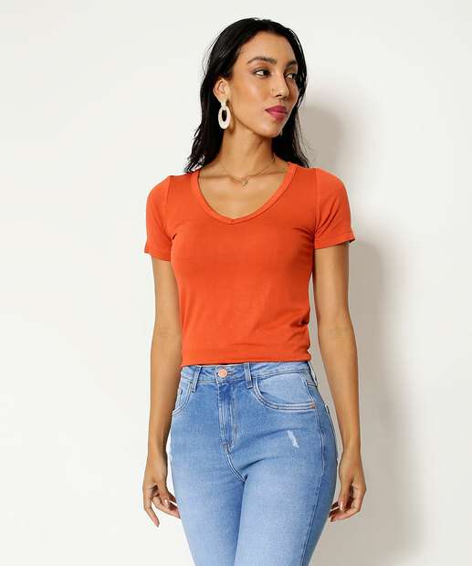 Blusa Feminina Básica Manga Curta Marisa  