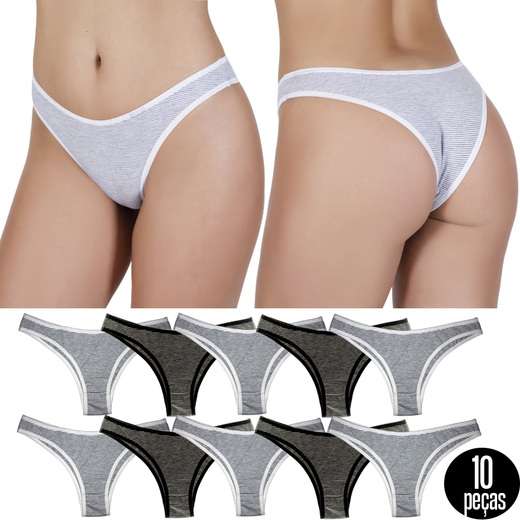 Kit 10 Calcinhas Listrada Algodão Concept Lingerie Multicolorido