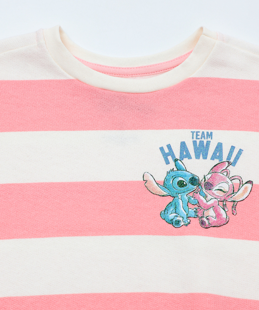 Blusão Infantil Moletinho Stitch Listrada Tam 4 a 10 Off White