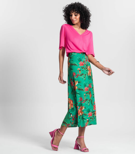 Saia Longa Floral Rovitex Verde