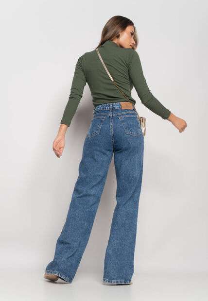 Blusa Gola Alta Manga Longa Malha Canelada Verde Salvatore Fashion