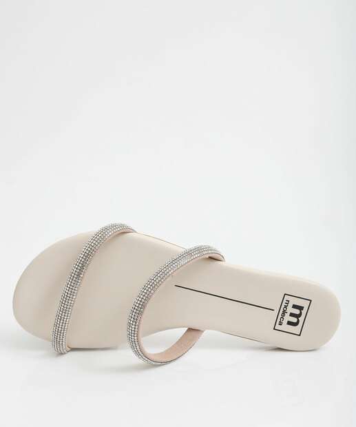 Rasteirinha Feminina Tiras Strass Moleca Branco