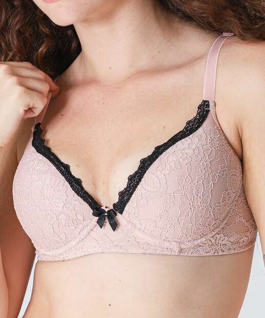 Sutiã de Renda Com Base e Bojo Rosa