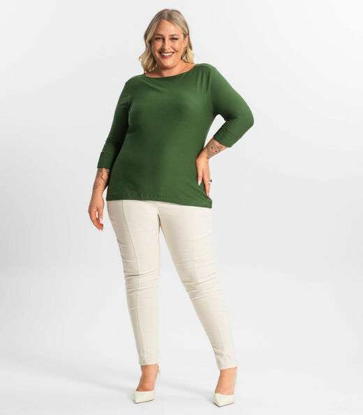 Blusa Plus Size Manga 3/4 Secret Glam Verde