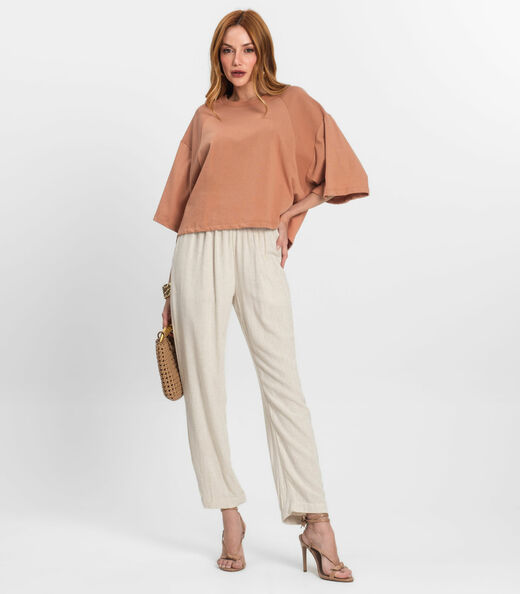 T- Shirt Feminina em Malhão e Ribana Endless Marrom