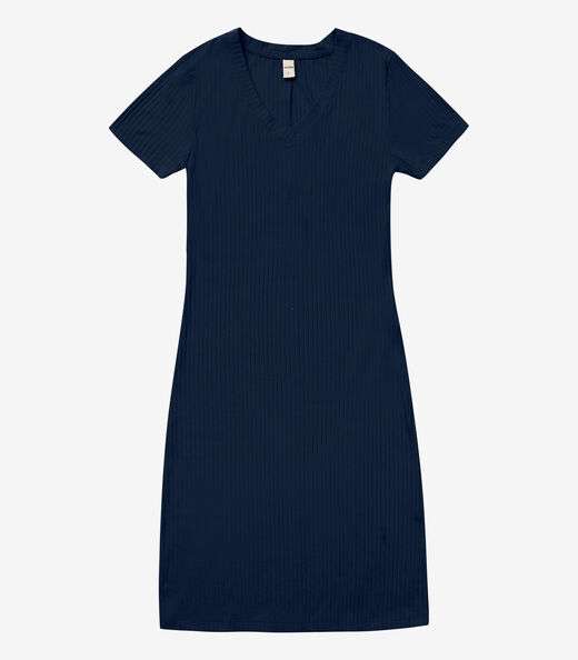 Vestido Feminino Em Ribana Canelada Rovitex Azul