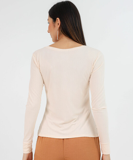 Blusa Feminina Canelada Manga Longa Marisa Bege