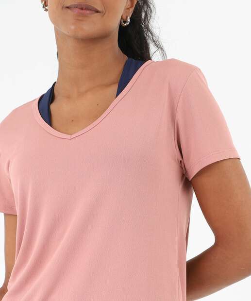 Blusa Feminina Fitness Básica Manga Curta Marisa Rosa