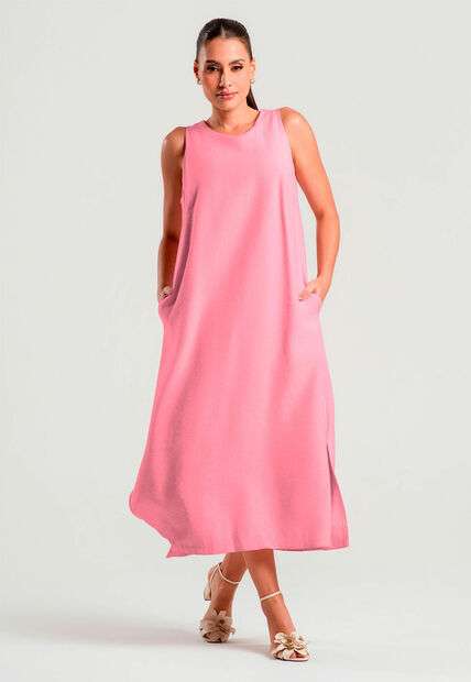 Vestido Midi Alfaiataria Marrant Regata Com Fendas e Bolsos Rosa Salvatore