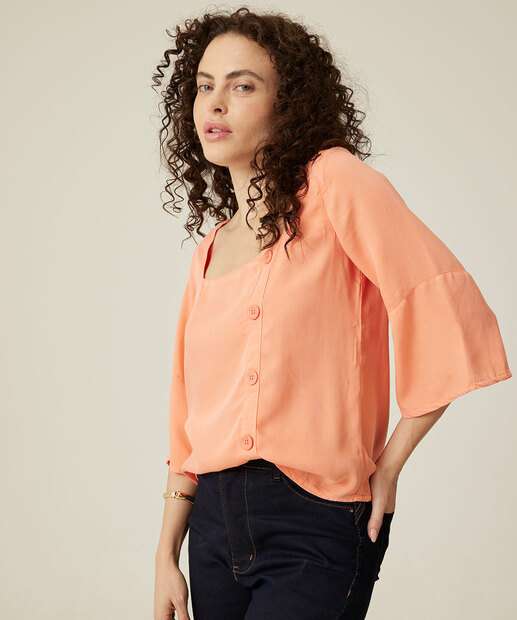 Image_Blusa Feminina Botões Manga 7/8